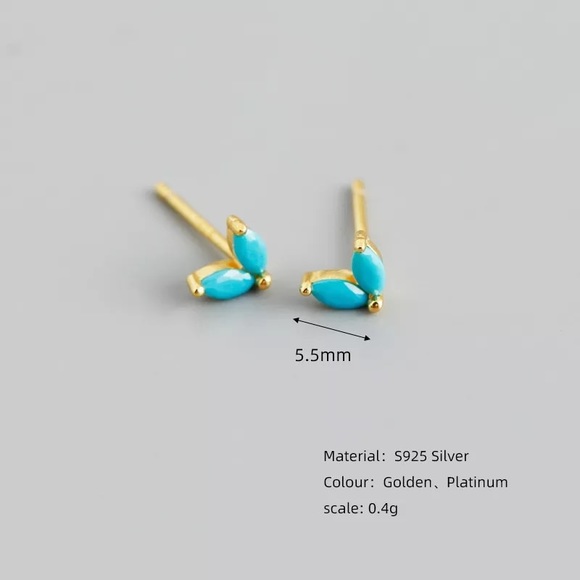 COPY - 1 pair 925 Sterling Turquoise Teal Gold Studs Hoops Hinges Pin Earrings - Picture 2 of 16